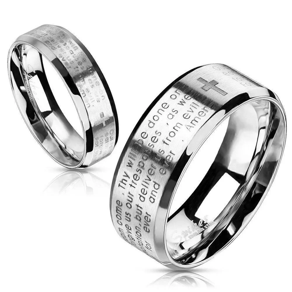 Men's Silver Lords Prayer Ring With Cross Christian Ring Promise ring or Purity